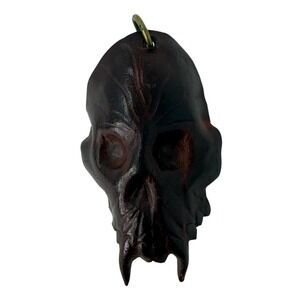 Vtg Handmade Leather Vampire Skull Pendant Gothic Horror Macabre Dark Fantasy